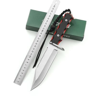 China Durable 12 Inch Pakistan Camping Hunting Wood Handle Fixed Blade Knife With Black Rope for sale