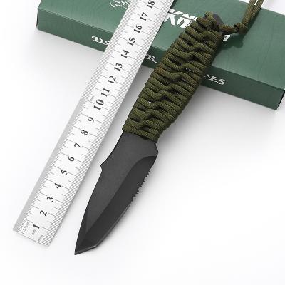 China Eco-friendly Full Tang Fixed Blade Knife Green Rope Binding Handle For Outdoor Hunting Camping for sale