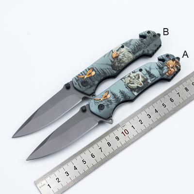 China Sharpness Wolf Printing Handle USA Survival Pocket Knife Military Tactical Camping Hunting Tools for sale