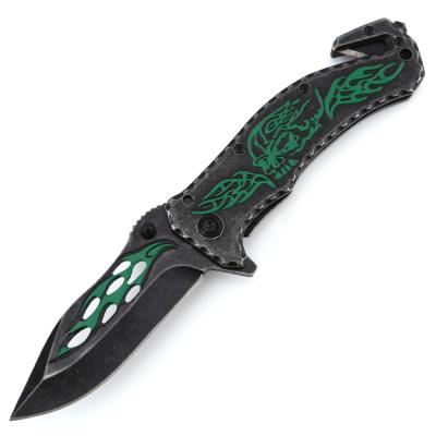 China Heavy Duty Knife Green Image Printing Black Stone Wash To Forget Stainless Steel Hunting Folding Knife for sale