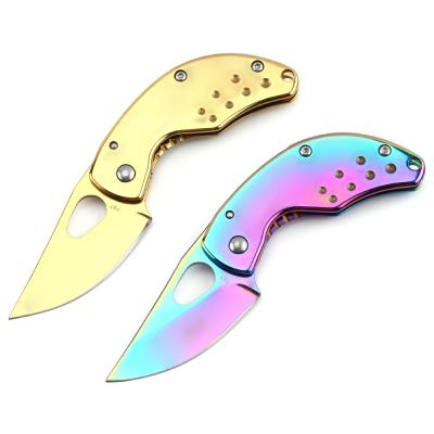 China Full Color Titanium Treatment Other Promotional And Business Gifts Pocket Outdoor Camping Folding Knife Small Mini In Gold Rainbow Color for sale