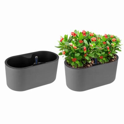 China New Minimalist Wholesale Dark Gray Without Legs With Water Level Indicator Plastic Pots, Self Watering Plastic Flower Pots, Indoor Flower Pots for sale