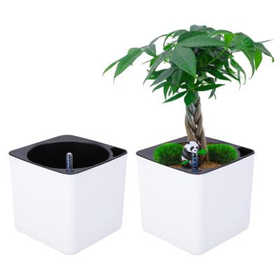 China Minimalist Multiple Sizes Color Cube Flower Pots Square Flower Pot Self Watering Plant Nordic Plastic Flower Pot for sale