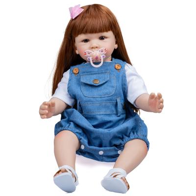 China Bebe Doll Boneca Reborn Toddler Doll Hair Brown Silicone Cloth Soft Body 60CM Hand Made Wholesale Realistic Baby Soft for sale