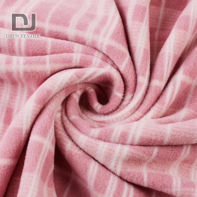 China Product Anti-static Warm Light Fashion Pink Plaid Printed Fleece Fabric Cheap Print for sale