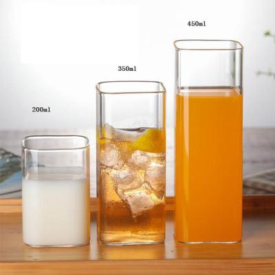 China Wholesale Modern Square Handmade Mouth Cup Clear Glass Milk Juice Water Cups Without Handle for sale