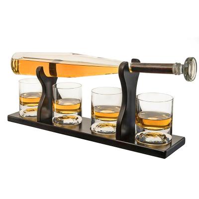 China Modern High Quality Baseball Bat Whiskey Glass Decanter With Wooden Stand for sale