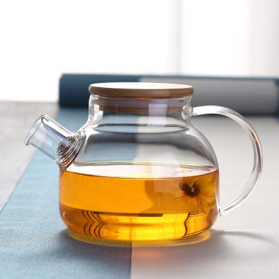 China Sustainable High Borosilicate Glass Teapot With Bamboo Stainless Steel Filter Lid for sale