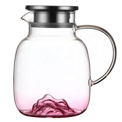 China Sustainable Luxury Gradient Pink Pot Cold Water Glass Jug Set Water Glass Carafe With Stainless Lid for sale