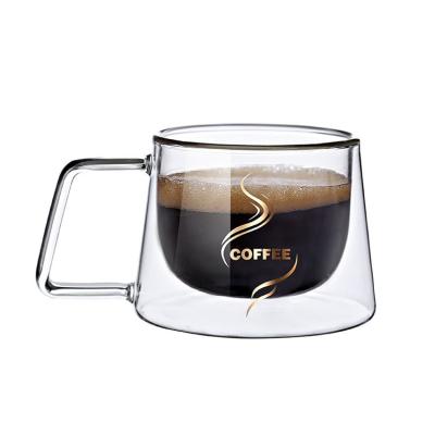 China 200ml Wholesale Modern High Borosilicate Double-Layer Glass Coffee Cup Mug Glass Coffee Mug With Handle for sale