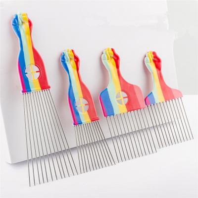 China Salon Hair Styling Comb Steel Hot Hairdresser Insert Pin Oil Head Curly Hair Straightener Retro Fluffy Comb for sale