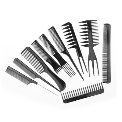 China Barber Professional 10 Pcs Salon Black Hair Styling Hairdressing Stylists Plastic Brush Comb Set for sale