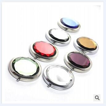 China folding promotional logo printed round crystal stainless steel pocket mirror for sale