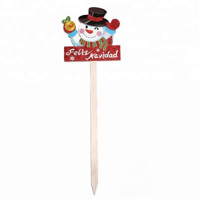 China Best Selling Eco-Friendly Cute Powder Design Christmas Yard Sign Stake Luminous Wooden Decoration for sale