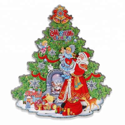 China Christmas Decro Christmas Decorations Wall Home Decor Cartoon Christmas Tree Santa Claus Adhesive Paper Sticker for sale