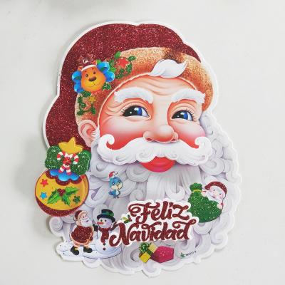 China New Window Eco-Friendly Glitter Santa Claus Gifts Christmas Tree Wall Sticker Paper Decorations For Home Stickers for sale