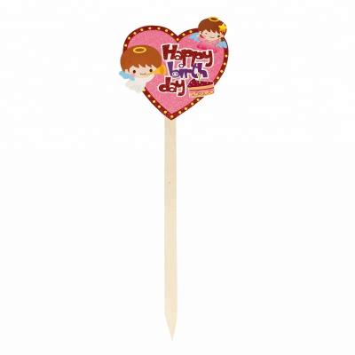 China Happy Birthday Decoration Happy Birthday Yard Stake Ornament Two Little Angels Heart Shaped Wooden Yard Sign Stake for sale