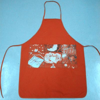 China BSCI passed-Promotional solid red apron with printed X'mas design for sale