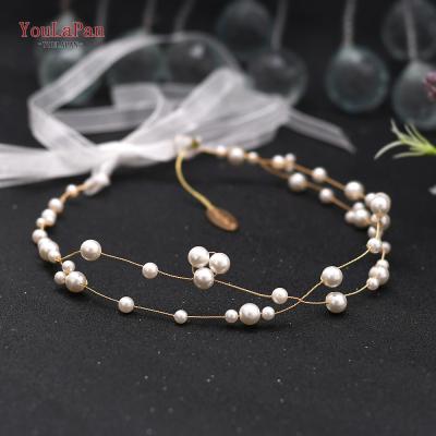 China Fashion YouLaPan HP36 Double Headband Pearl Bridal Headband Pearl Chain Bridesmaid Girl's Tiara Handmade Hair Vine Wedding Hair Accessories for sale