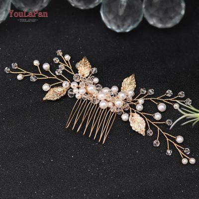 China Party YouLaPan HP180 Wedding Bridal Hair Accessories Gold Foil Hair Comb, Pearl Crystal Hair Comb For Women Banquet Tiara for sale