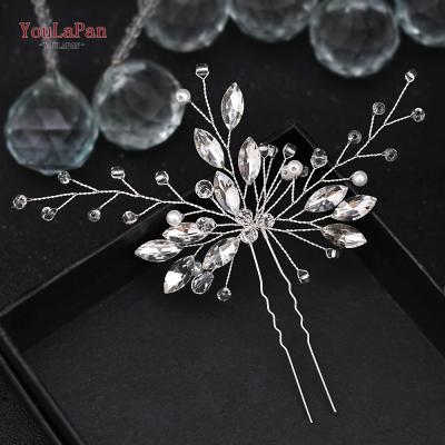 China YouLaPan HP103-GM Fashionable Wedding Women's Daily Hair Decorations Accessories Bridal Wedding Tiara, Crystal Rhinestone Pearl Hair Spike simple for sale