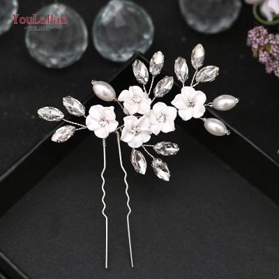 China YouLaPan HP345 New Design Fashion Wedding Hair Accessories Wedding Decorations, Rhinestone Hair Pins With Clay Flower For Bride for sale