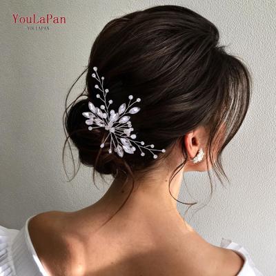 China Fashionable Wedding Decorations YouLaPan Affordable and Generous Wedding Hair Accessories HP103-GM Popular Bridal Silver Rhinestone Crystal Pearl Hairpin for sale