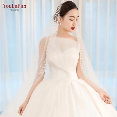 China YouLaPan V66 Pearl Edge Elegant Pearl Crystal Edging Bridal Veil White Long Travel Shoot Accessories for sale