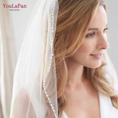 China Simple And Elegant V31 Cut Edge YouLaPan 90cm Long Soft Chat Crystal Edge Bridal Veil Shorts With Hair Comb for sale