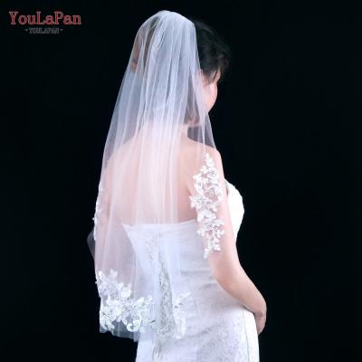 China Cut Edge YouLaPan V49 White Embroider Bridal Veils Wedding Veil With Hair Comb For Dress Accessories for sale