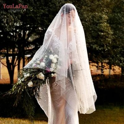 China YouLaPan V13 Popular White Cut Edge Beads Veil For Wedding Dress Full Beads Cathedral Bridal Veils for sale