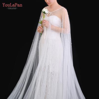 China Wedding Bridal Pearl Mesh Cape Backless Wedding Cloak by YouLaPan VG17 Long Bride Accessories Shawl for sale