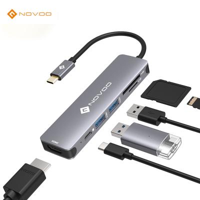 China NOVOO USB C Hub 6 Port 1080P 100W Output 1080P 100W Output 1080P 100W Portable NOVOO USB C Hub USB SD Card USB Hub for sale