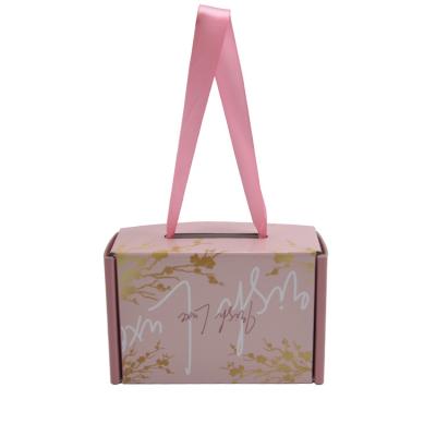 China Recyclable 2 Side Printing Gray Paper Artcard Household Product Charm Corrugated Paper Box With Pink Ribbon for sale