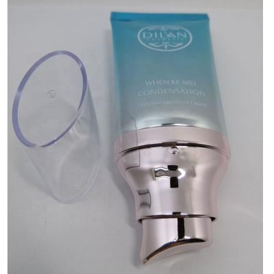 China OEM 35mm High Gloss Aluminum Plastic BB Cream Oval Cosmetic Soft Cream Tube BB Cream Packaging Tube With Airless Pump Cap for sale