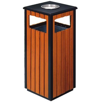 China Sustainable Outdoor Garden Trash Can Plastic Wooden Trash Cans Park Ashtray Trash Can for sale