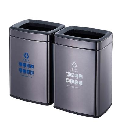 China Sustainable 2 Compartments Recycling Rubbish Bin Stainless Steel Black Color Trash Can For Hotels for sale