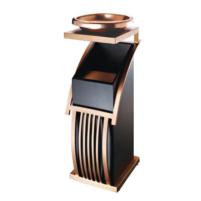 China Sustainable Outdoor Morden Metel Hotel Lobby Rose Gold Marble Black Standing Basin Ashtray Trash Bin for sale