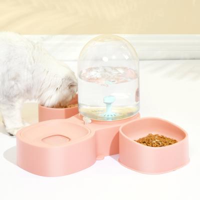 China Sustainable Hot Selling Pet Supplies Medium Small Dog Automatic Durable Plastic Pet Food Water Double Bowl for sale