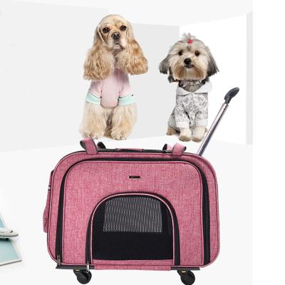 China Wholesale Breathable Travel Pet Carrier Dog Trolley Cat Trolley Bag Silent Wheel Durable Pet Case With Zipper for sale