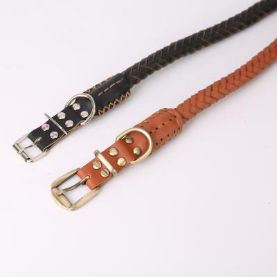 China Personalized Luxury Cowhide Leather Outdoor Fashion Pet Collars and Leashes Set Pet Collars for sale