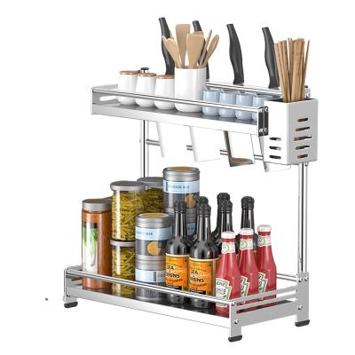 China AISPUTIN Sustainable Buffet Metal Double Countertops Spice Rack Freestanding Storage Rack Shelves for sale