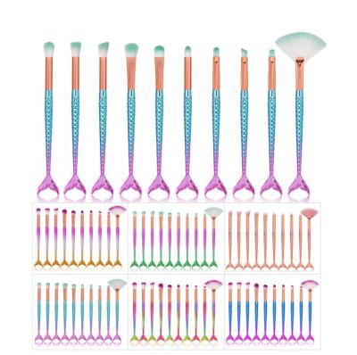 China 2020 New Mermaid Factory Beauty Care Cosmetics 10 Pcs Makeup Brush Set Diamond Gradient Shine Color For Lady Fish Beauty Makeup Brush for sale