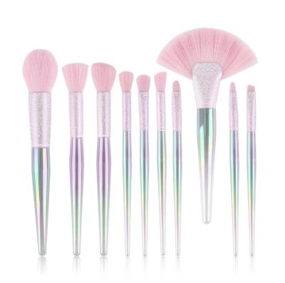 China Brush Set 10 New Rainbow Diamonds Glitter Crystal Makeup Sets 3D Magic Beauty Tools Big Fan-shaped Blush Brush Make Up Tool For Girl for sale