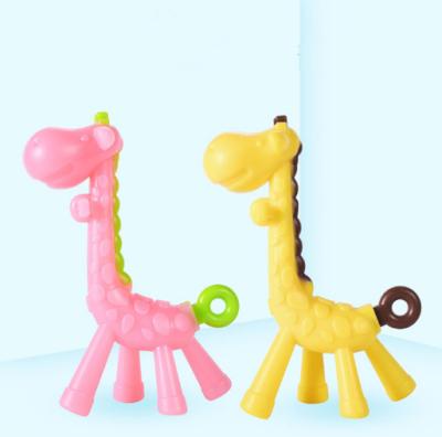 China Eco-friendly Baby Giraffe Tooth Gel Babies Exercise To Bite Gel Toys Soft Silicone Bars Molar Gum for sale