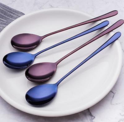 China Exquisite long handle 304 stainless steel creative color stainless steel Korean household stirring portable spoon for sale