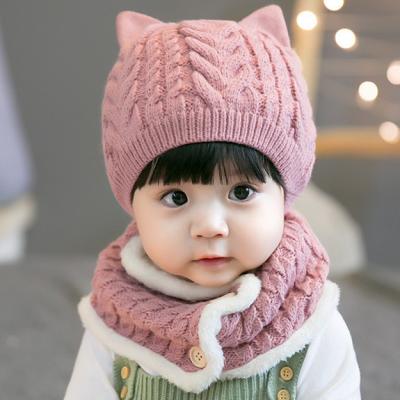 China Wholesale Cheap Warm Cute Warmer Short Cat Ears Beanie Adjustable Neck With Buttons Winter Hat Kids Knit Winter Hat And Scarf Set for sale