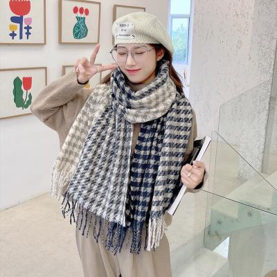 China Wholesale Daily Life Thick Houndstooth Printing Custom Warm Cozy Swept Scarf Women Winter Cashmere Shawl Pashmina Scarf for sale