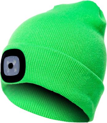 China YouYe COMMON Rechargeable Winter Warm Knitted Hat Lit LED Headlight Beanie Hat Slapped Unisex Winter With Light for sale