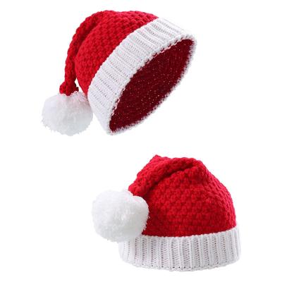 China 2022 Red Party Christmas Hats Christmas Decoration Crochet Pompom Knitted Beanie Hat for sale